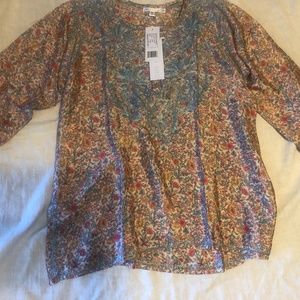 Karyn Seo Bella Blouse India Print & Embroidered Poly Silk XXL NWT